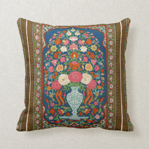 Vintage Indian Oriental Floral Ornate Rug Pattern Throw Pillow