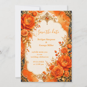 Vintage indian Ornate Orange Gold rose Wedding Invitation