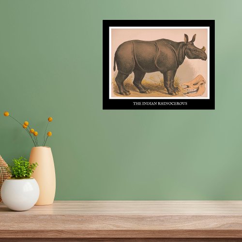 Vintage Indian Rhinocerous Art  Poster