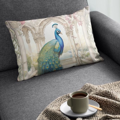 Vintage Indian Style Floral Garden Peacock Accent Pillow