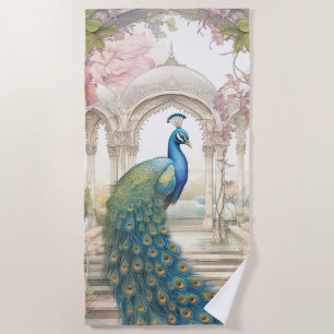 Vintage Indian Style Floral Garden Peacock Beach Towel
