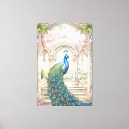 Vintage Indian Style Floral Garden Peacock Canvas Print