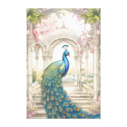 Vintage Indian Style Floral Garden Peacock Canvas Print