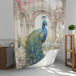 Vintage Indian Style Floral Garden Peacock Shower Curtain