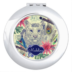 Vintage Indian Style Tiger Pattern   Add Your Name Compact Mirror