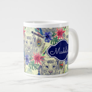 Vintage Indian Style Tiger Pattern Add Your Name Giant Coffee Mug