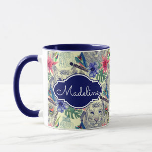 Vintage Indian Style Tiger Pattern   Add Your Name Mug