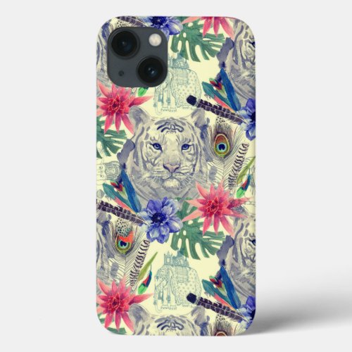 Vintage Indian Style Tiger Pattern iPhone 13 Case