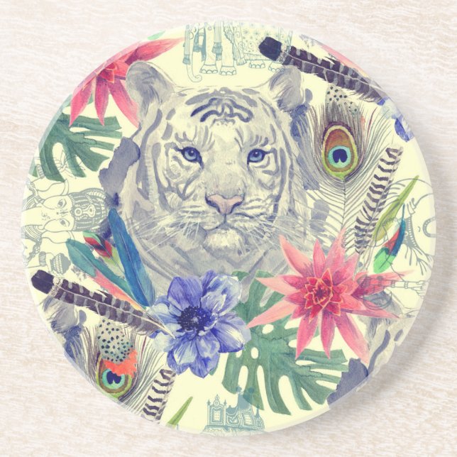 Vintage Indian Style Tiger Pattern Drink Coaster (Front)