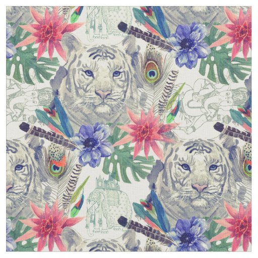 Vintage Indian Style Tiger Pattern Fabric