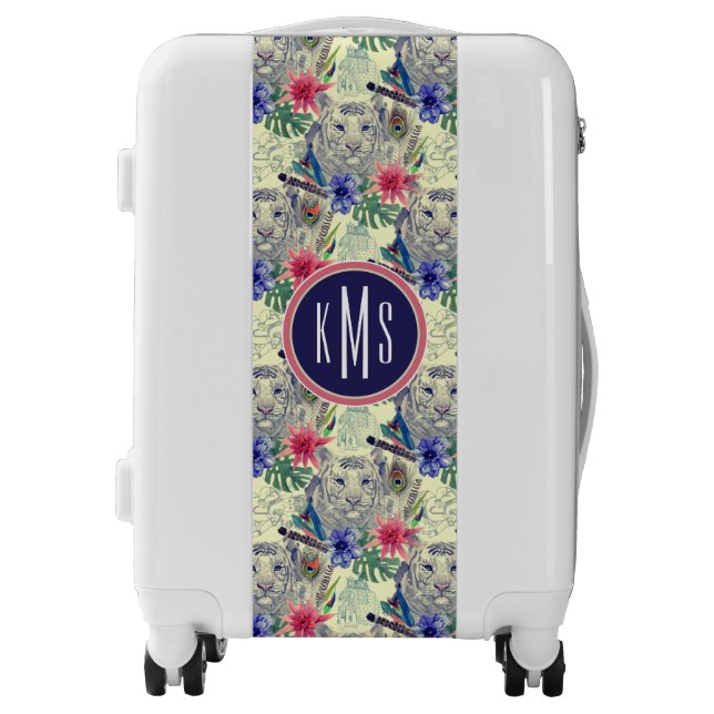 Vintage Indian Style Tiger Pattern | Monogram Luggage (Front)