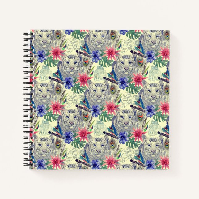 Vintage Indian Style Tiger Pattern Notebook (Front)
