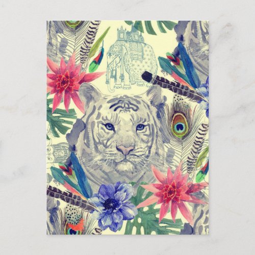 Vintage Indian Style Tiger Pattern Postcard