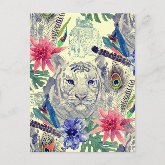 Vintage Indian Style Tiger Pattern Postcard (Front)