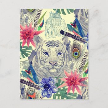 Vintage Indian Style Tiger Pattern Postcard by tropicaldelight at Zazzle