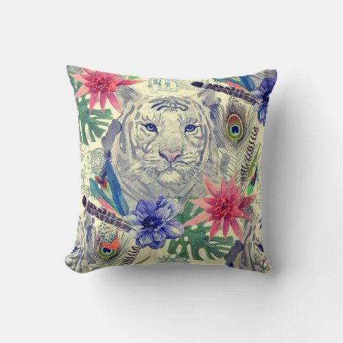 Vintage Indian Style Tiger Pattern Throw Pillow