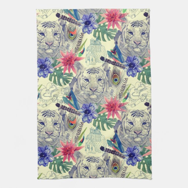 Vintage Indian Style Tiger Pattern Towel (Vertical)