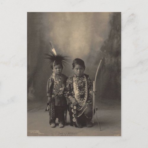 Vintage indian  Two Little Braves Sac  Fox _ Postcard