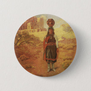 Vintage Indian Water Carrier by EW Rollins Pinback Button