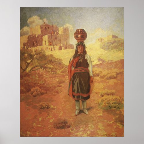 Vintage Indian Water Carrier by EW Rollins Poster