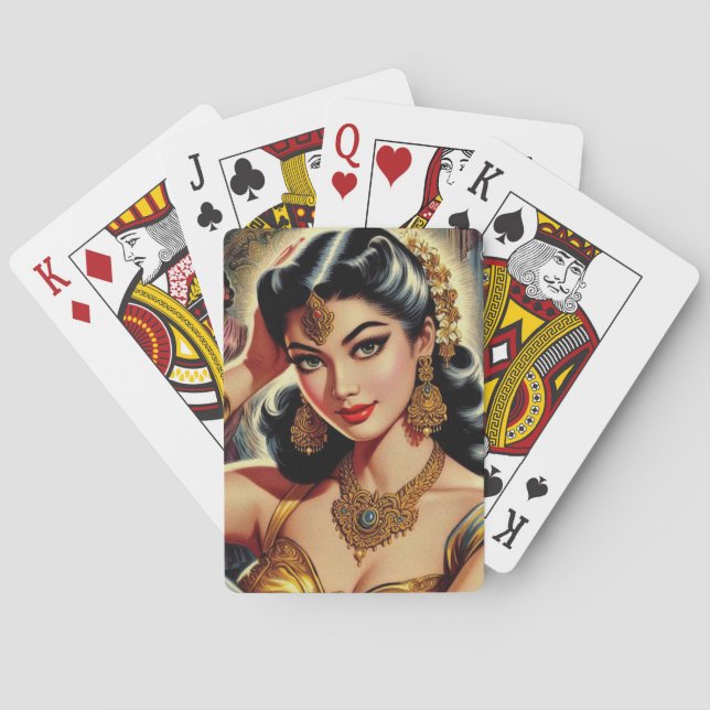 Vintage Indian Woman Illustration Poker Cards (Back)