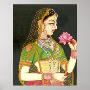 Vintage Indian Woman, Mughal Art Poster