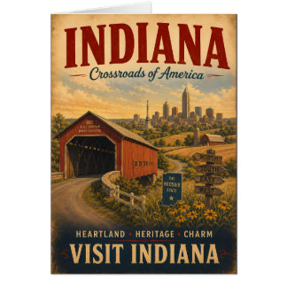 Vintage Indiana Travel Poster with Covered Bridge Cards