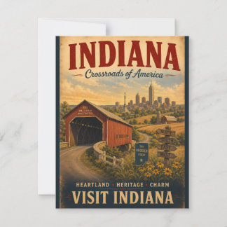 Vintage Indiana Travel Poster with Covered Bridge Note Card