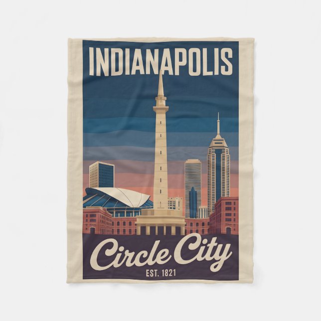 Vintage Indianapolis Indiana Retro Cityscape Trave Fleece Blanket (Front)