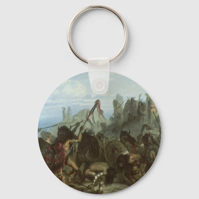 Vintage Indians, Bison Dance by Karl Bodmer Keychain (Front)