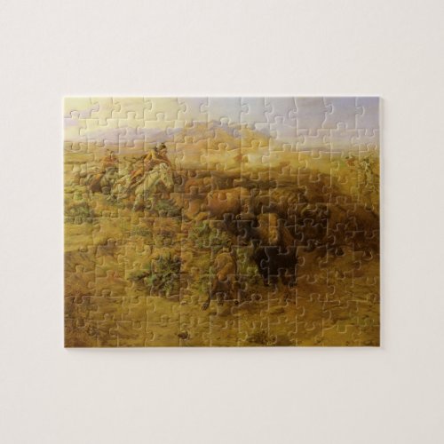 Vintage Indians Buffalo Hunt by CM Russell Jigsaw Puzzle