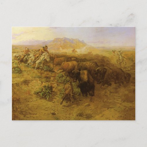 Vintage Indians Buffalo Hunt by CM Russell Postcard