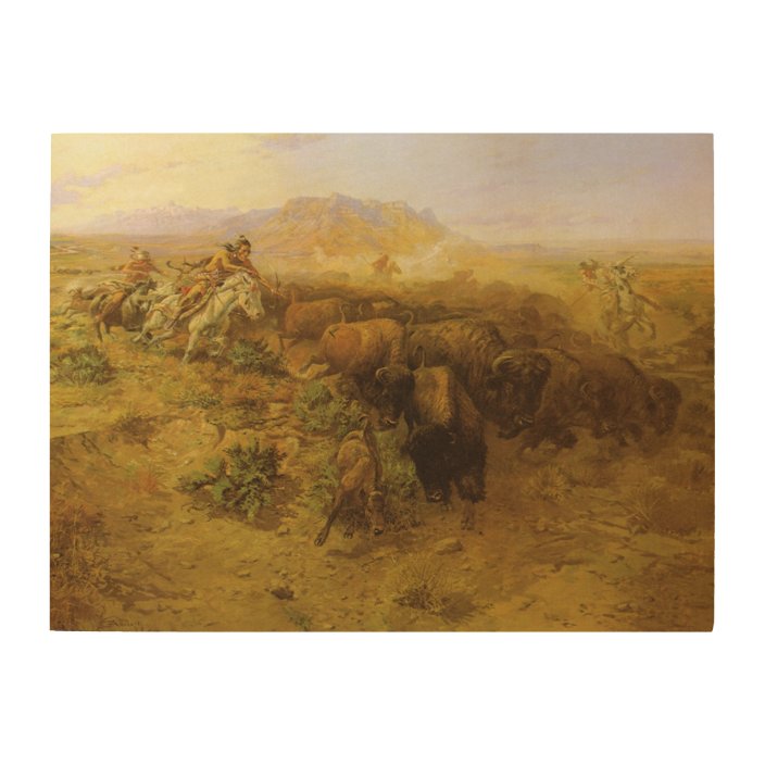 Vintage Indians Buffalo Hunt By Cm Russell Wood Wall Art Zazzle