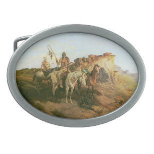 Vintage Indians, Prowlers of the Prairie, Seltzer, Oval Belt Buckle