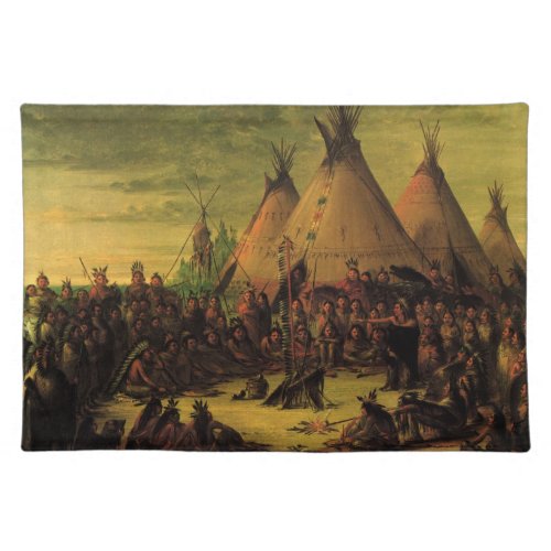 Vintage Indians Sioux War Council by Catlin Cloth Placemat