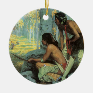 Vintage Indians, Taos Turkey Hunters by Couse Ceramic Ornament