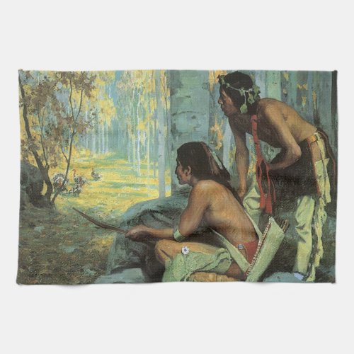 Vintage Indians Taos Turkey Hunters by Couse Kitchen Towel