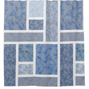 Vintage indigo blue navy quilt beautiful  shower curtain