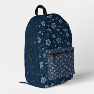 Vintage Indigo Japanese Floral Layered Printed Backpack