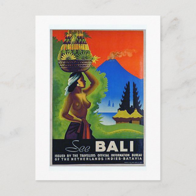 Vintage Indonesia Bali Travel Poster Postcard (Front)