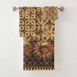Vintage Indonesian Batik Kawung Pattern Rustic Bath Towel Set