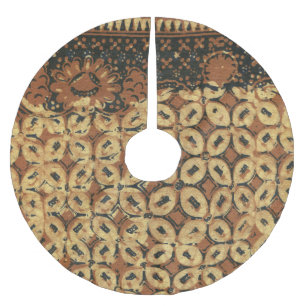Vintage Indonesian Batik Kawung Pattern Rustic Brushed Polyester Tree Skirt