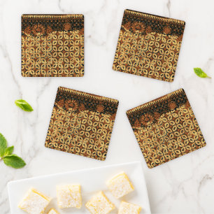 Vintage Indonesian Batik Kawung Pattern Rustic Coaster Set
