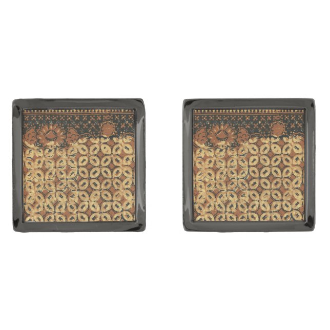 Vintage Indonesian Batik Kawung Pattern Rustic Cufflinks (Front)