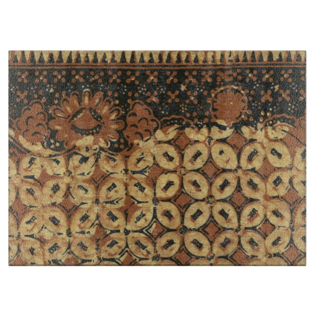 Vintage Indonesian Batik Kawung Pattern Rustic Cutting Board (Front)