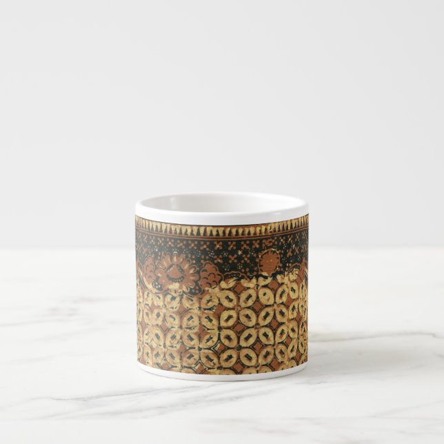Vintage Indonesian Batik Kawung Pattern Rustic Espresso Cup (Front)