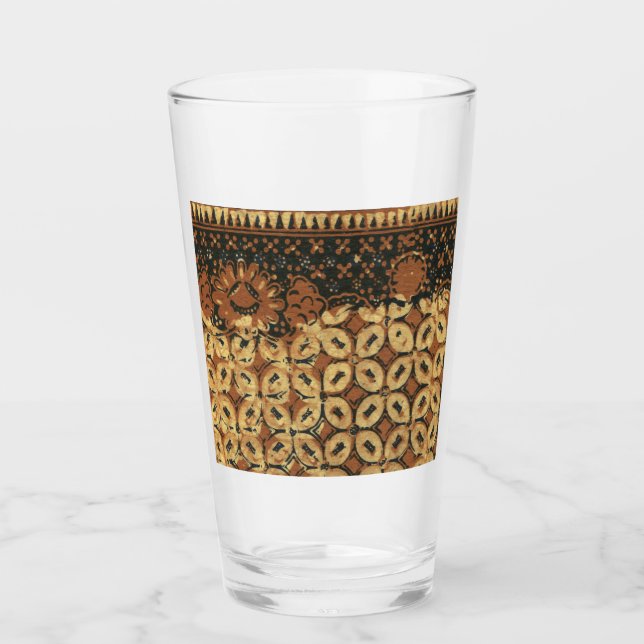 Vintage Indonesian Batik Kawung Pattern Rustic Glass (Front)