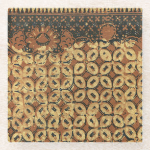 Vintage Indonesian Batik Kawung Pattern Rustic Glass Coaster