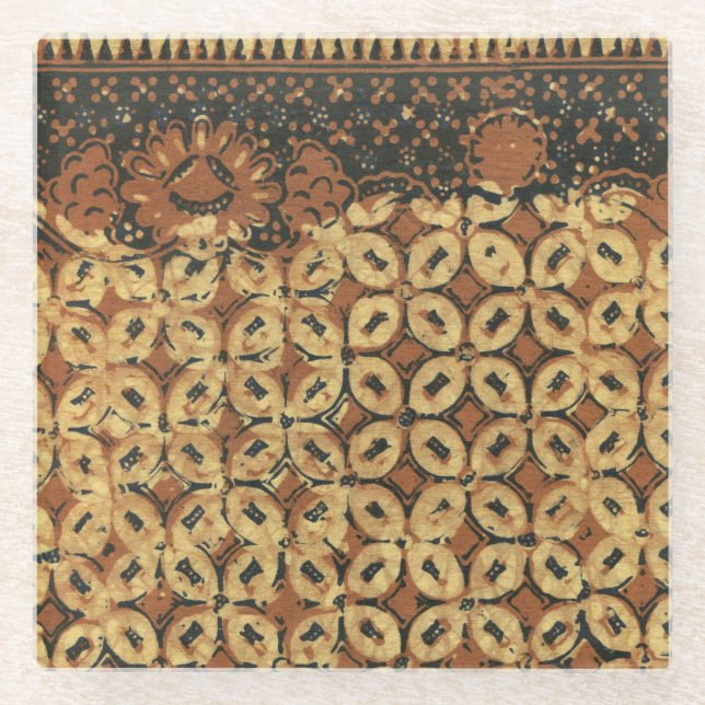 Vintage Indonesian Batik Kawung Pattern Rustic Glass Coaster (Front)