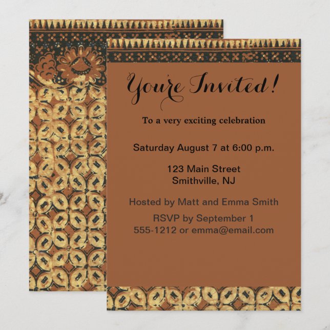 Vintage Indonesian Batik Kawung Pattern Rustic Invitation (Front/Back)
